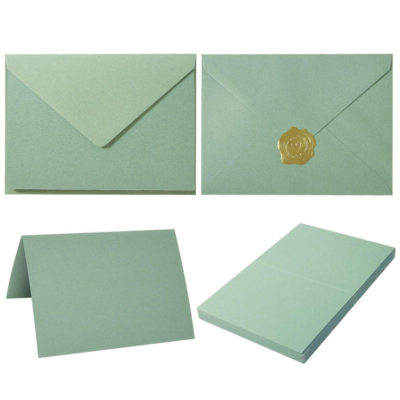 Toperd 50 Pack Sage-Green A6 Envelopes with Cards 4x6 Thick Folded Cardstock and Gold Stickers for Greeting Cards, Wedding, Birthday, Invitations, Baby Showers (Sage-Green, 4x6) - Image 1